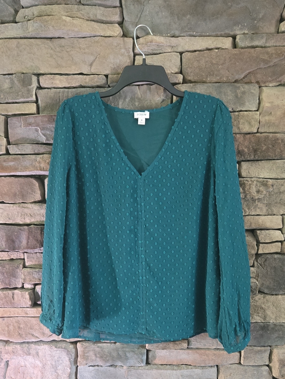 J. Crew Dot-Texture V-Neck Long-Sleeve Blouse